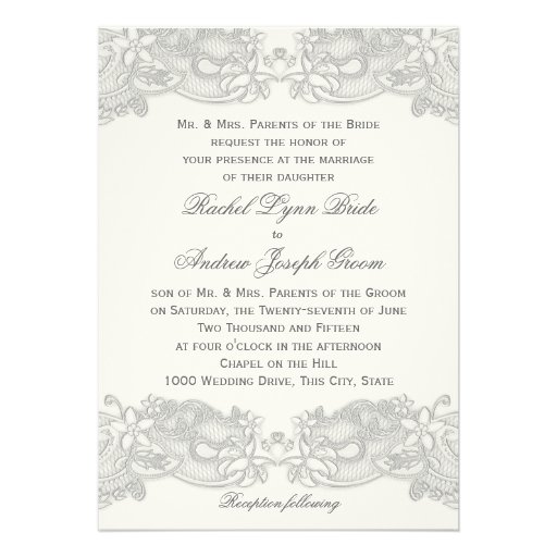 Victorian Floral Silver Gray Design Wedding Custom Invitation