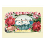 Victorian Friendship Roses and Swans Postcard
