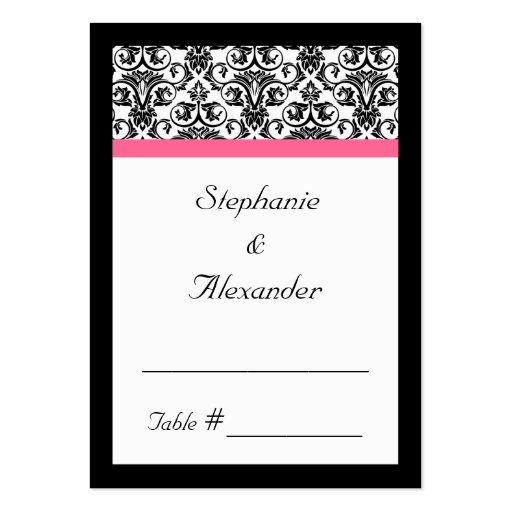 Victorian Fuchsia Pink and White Damask Business Cards (front side)