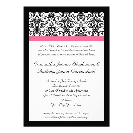 Victorian Fuchsia Pink and White Damask Invite