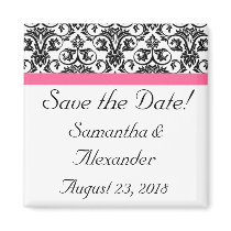 Victorian Fuchsia Pink and White Damask Fridge Magnet