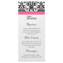 Victorian Fuchsia Pink and White Damask Menu Rack Card Template