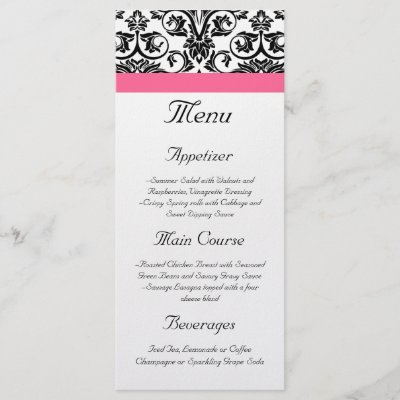 Elegant Magenta Fuchsia pink black and white wedding menu rack card 