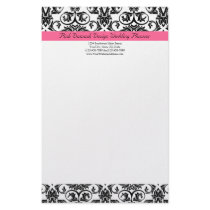 Victorian Fuchsia Pink and White Damask Stationery Design