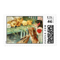 Victorian Girl Bunnies Chicks Antique Easter Card Postage