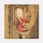 Victorian Girl Hanging Christmas Garland Over Door Refrigerator Magnets