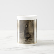 Victorian Girl Portrait With Winter Sled Porcelain Mug