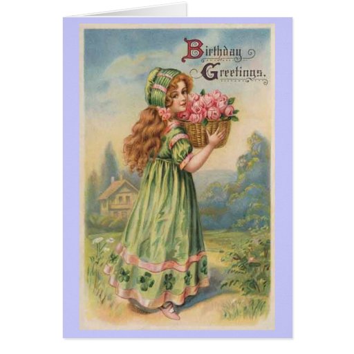 victorian girl roses vintage birthday greetings