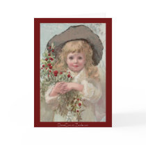 Victorian Girl with Christmas Holly Card