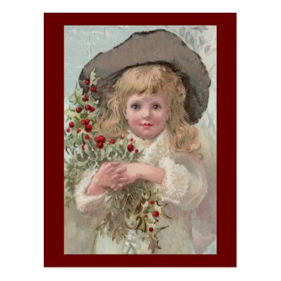 Victorian Girl with Christmas Holly Postcards