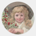 Victorian Girl with Christmas Holly Sticker