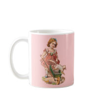 VICTORIAN GIRL WITH DOG DRINKING CUPS mugs
