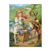 Victorian Girl with Easter Bunnies & Eggs Post Post Card
