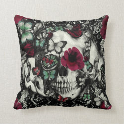 Victorian Gothic lace skull with butterflies Throw Pillows