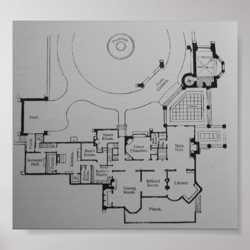 Victorian Gothic Mansion Floor Plan Poster Zazzle