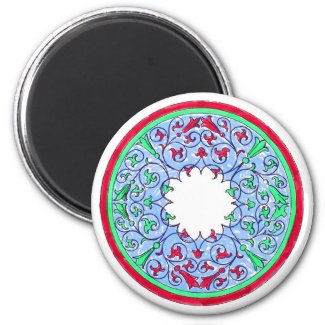 Victorian graphic circle red and blue fridge magnet