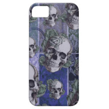 Victorian grunge multi skull on damask in blue. iPhone 5 case
