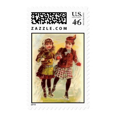 Victorian Ice Skaters Postage by Celestial_Charms
