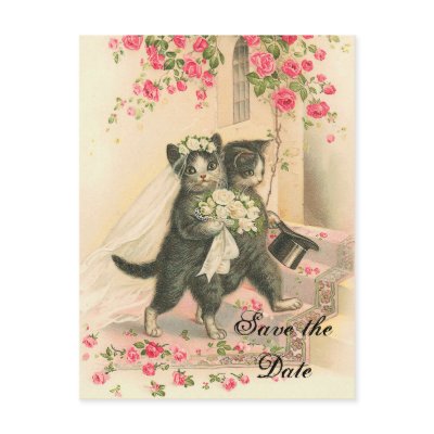 Victorian Kitten Wedding Save the Date Postcard