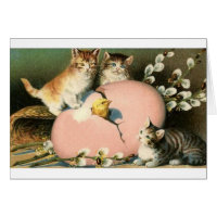 Victorian Kittens And Hatching Chick Easter Card