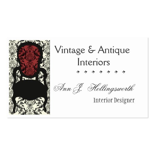 Victorian  Lace Damask Chair Business Card Template (front side)
