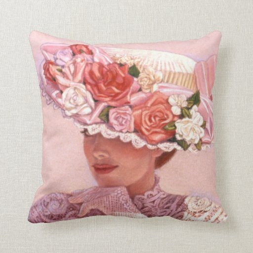 Victorian Lady Art Pillow floral vintage rose hat Zazzle