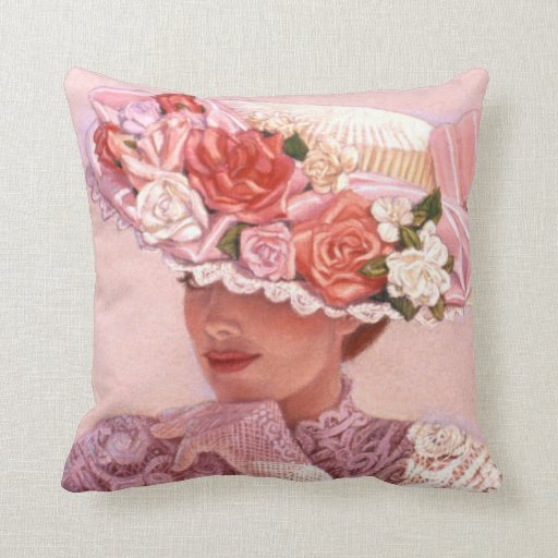 Victorian Lady Art Pillow floral vintage rose hat Zazzle