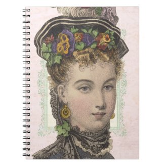 Victorian Lady in Flower Bedecked Bonnet Spiral Note Book