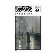 Victorian Lady in Foggy London Stamp