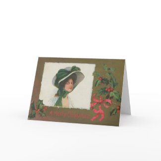 Victorian Lady in White Christmas Card card