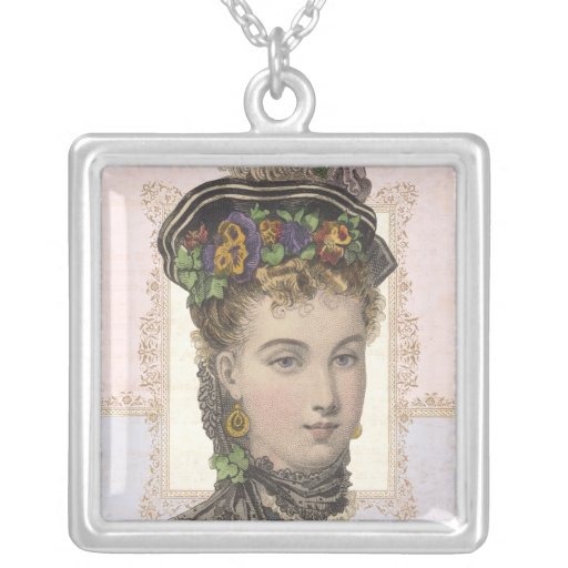 Victorian Lady Vintage French Fashion Pink Purple Personalized Necklace