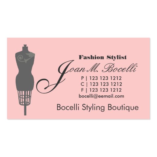 Victorian Mannequin  Fashion Business Card Templates (front side)