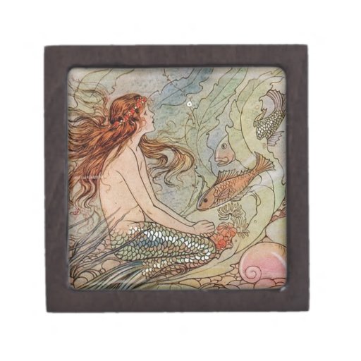 Victorian Mermaid Illustration Jewelry Gift Box Premium Trinket Boxes