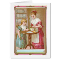 Victorian Mother and Daughter Baking Greeting Card