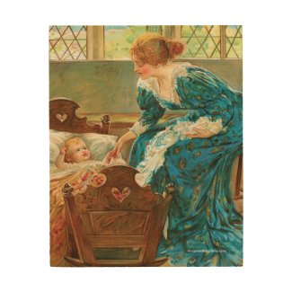 Victorian Mother Tending Her Baby In A Cradle Wood Print