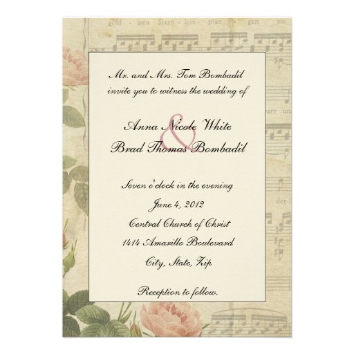 Victorian Music and Rose Wedding Invitation