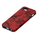 Victorian Ornament Antique Damask Red, Black iPhone 5 Case
