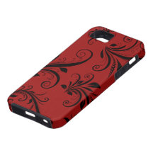 Victorian Ornament Antique Damask Red, Black iPhone 5 Case