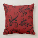 Victorian Ornament Antique Damask Red, Black Pillow