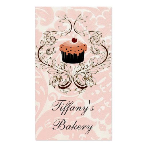Victorian Pink Damask Boutique business cards (front side)