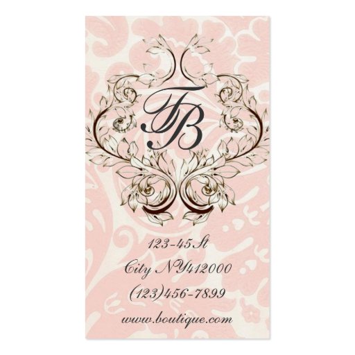 Victorian Pink Damask Boutique business cards (back side)