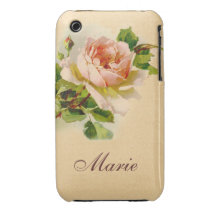 Victorian Pink Rose Personalized Case iPhone 3 Cases