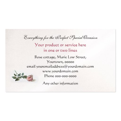 Victorian pink roses business card (back side)