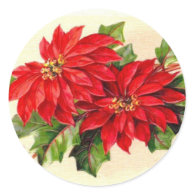 Victorian Poinsettia Christmas sticker