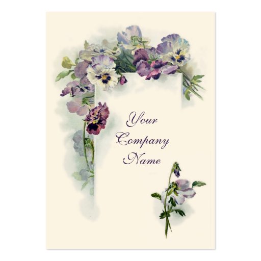 Victorian purple pansies business card (front side)