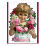 Victorian Rose Wreath Girl Postcards