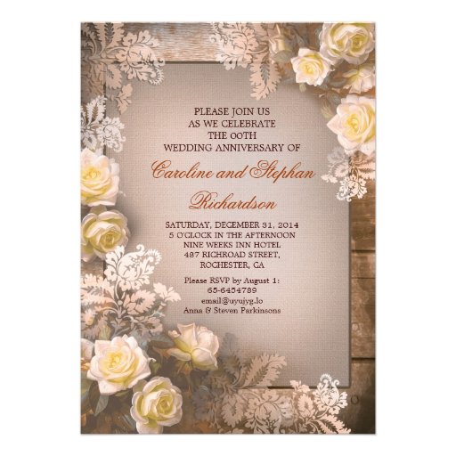 Victorian roses vintage anniversary invitations (front side)
