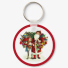 round_keychain - Enjoy the Old World charm with this Victorian Santa design. This Christmas scene features Santa Claus with a donkey laden with toys and christmas tree.: Sizes 