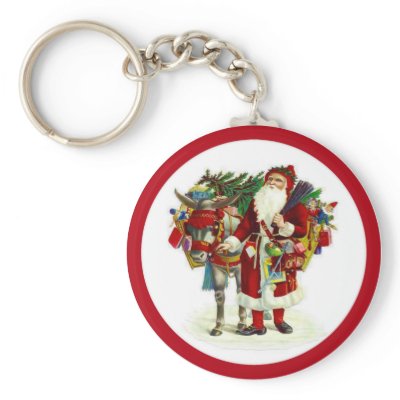 Victorian Santa and Donkey keychains