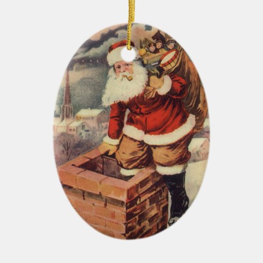 Victorian Santa Claus Climbing Down the Chimney Christmas Tree Ornaments